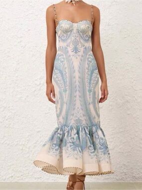 zimmermann pattie asymmetric dress Zimmermann Pattie Asymmetric Dress Cream Floral linen Cut Out